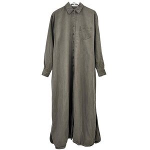 Frankie Shop Gray Khaki Oversized Loose Fit Button Up Tencel Maxi Shirt Dress